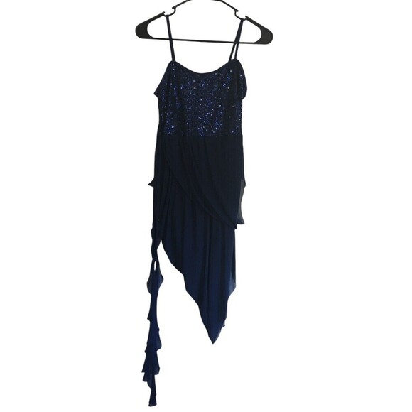 Balera Dance Leotard Women's Size Medium Adult Blue Sequins Asymmetrical - Picture 1 of 7